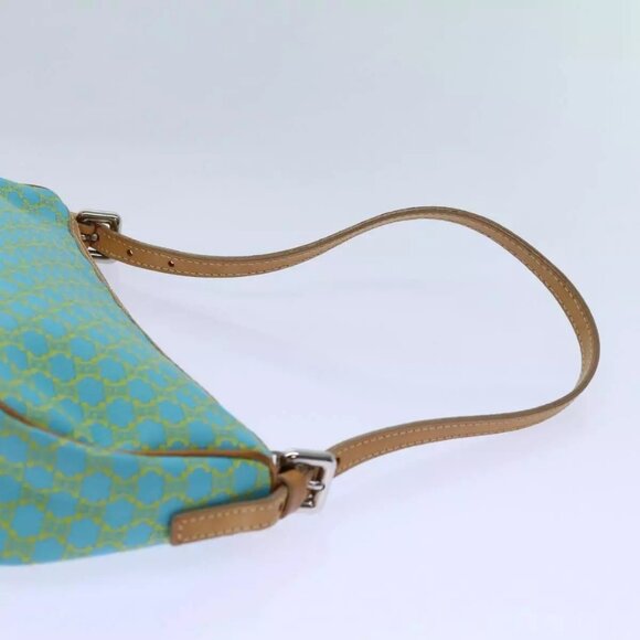 CELINE Macadam Canvas Accessory Pouch Light Blue Yellow Brown Auth - Picture 8 of 16